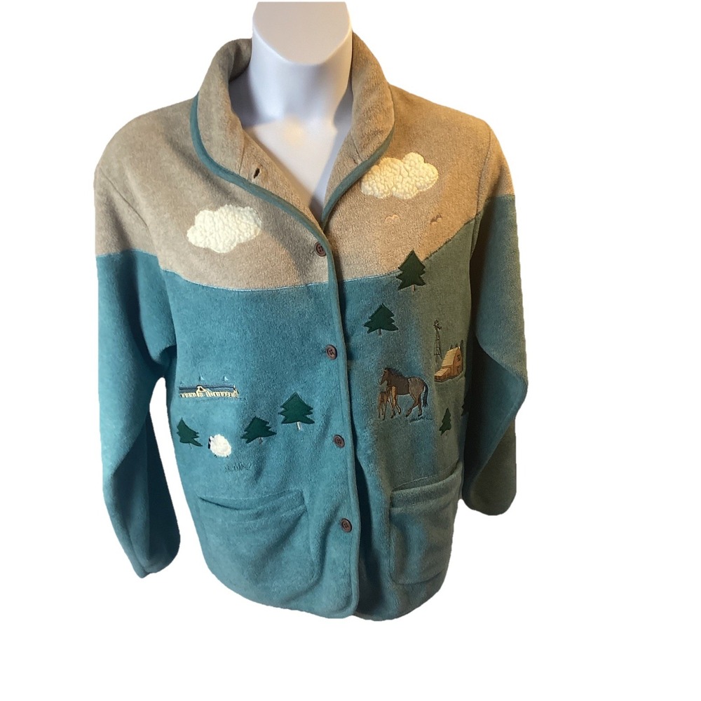 Vintage Northern Reflections Fleece Jacket Medium Mountains Sheep Forest Buttons
